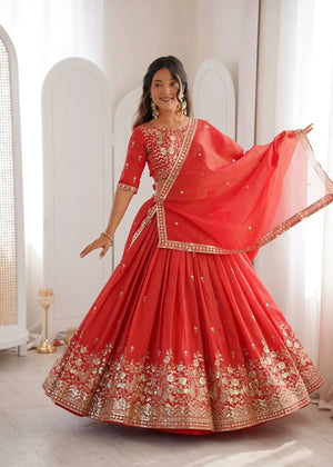 Heavy Shimmer Silk Embroidered Lehenga Set for Wedding and Festive Wear