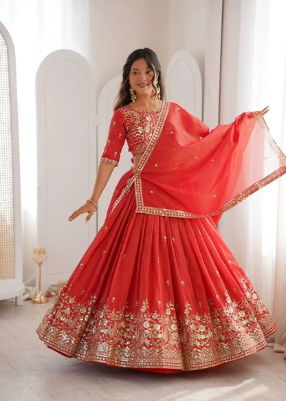 Heavy Shimmer Silk Embroidered Lehenga Set for Wedding and Festive Wear