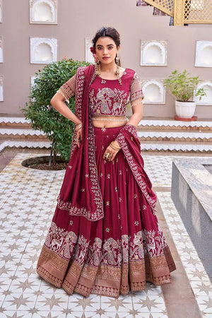 Embroidered Vichitra Silk Lehenga Choli Set