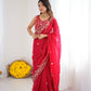 Crimson Red Silk Sequin Embroidered Saree