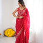 Crimson Red Silk Sequin Embroidered Saree