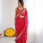 Crimson Red Silk Sequin Embroidered Saree