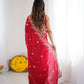 Crimson Red Silk Sequin Embroidered Saree