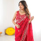 Crimson Red Silk Sequin Embroidered Saree