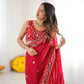 Crimson Red Silk Sequin Embroidered Saree