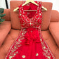 Crimson Red Silk Sequin Embroidered Saree