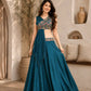Teal Floral Embroidered Lehenga