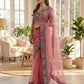 Rose Organza Silk Saree with Embroidery Border