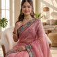 Rose Organza Silk Saree with Embroidery Border