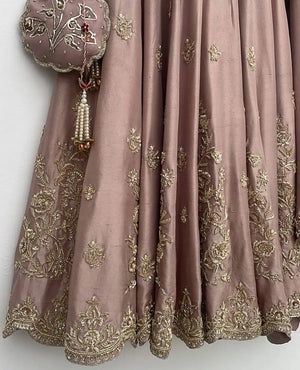 Blush Pink Chinon Embroidered Gown Set with Palazzo & Organza Dupatta