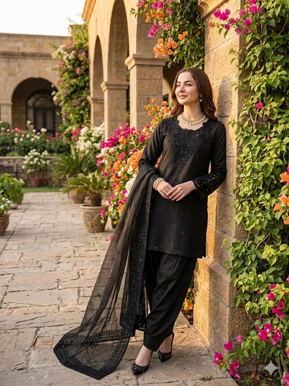 Natural Crepe Kurta Farshi Salwar With Dupatta