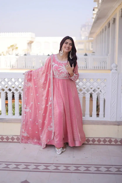 Fendy Silk Embroidered Anarkali Suit Set