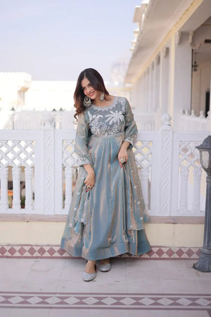 Fendy Silk Embroidered Anarkali Suit Set