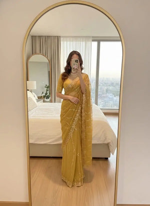 Moss Silk Leheriya Sequin Saree with Blouse