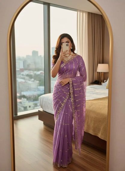 Moss Silk Leheriya Sequin Saree with Blouse