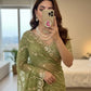 Moss Silk Leheriya Sequin Saree with Blouse