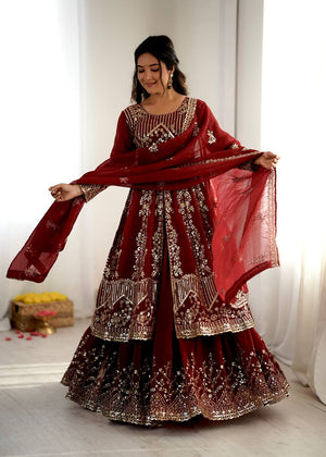 Embroidered Crunchy Silk Top -Lehenga Set