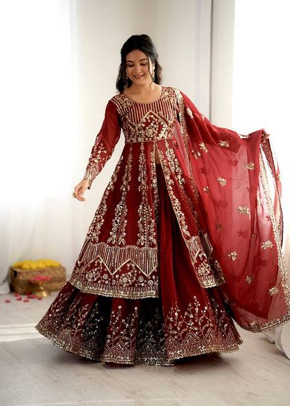 Silk Sequin Jacket Style Lehenga Set