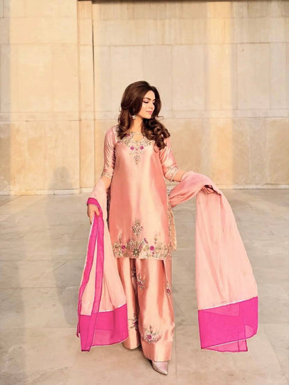 Blush Farshi Embroidered Suit