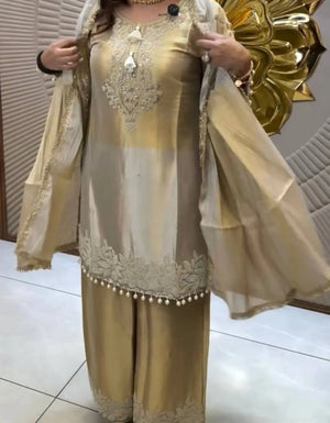 Dual Tone Banarasi Silk Palazzo Suit Set for Wedding and Festive Wear