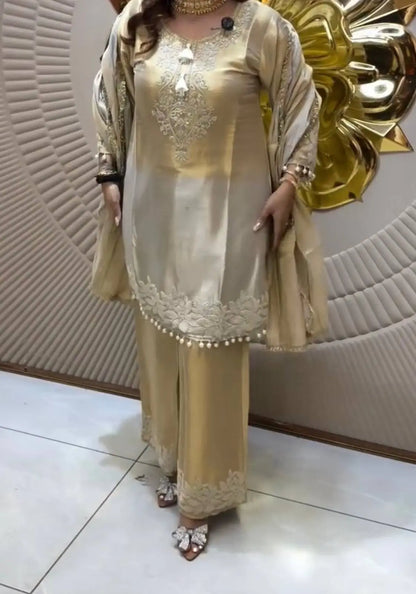 Dual Tone Banarasi Silk Palazzo Suit Set for Wedding and Festive Wear