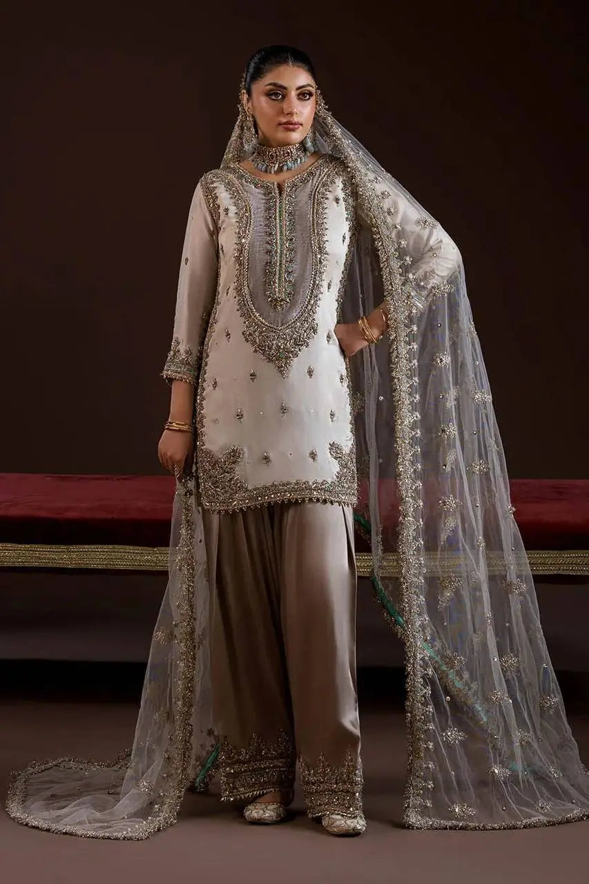 Crape Silk Embroidered Palazzo Suit Set for Wedding and Festive Wear