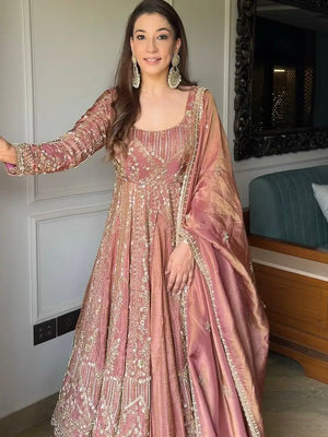 Embroidered Crunchy Silk Palazzo Suit Set