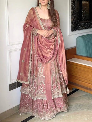 Embroidered Crunchy Silk Palazzo Suit Set