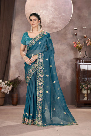 Floral Vine Embroidered Saree