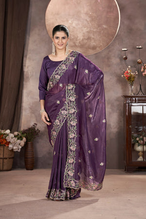 Floral Vine Embroidered Saree