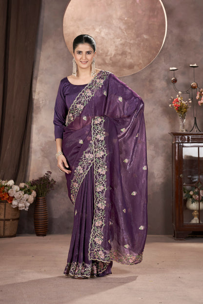 Floral Vine Embroidered Saree
