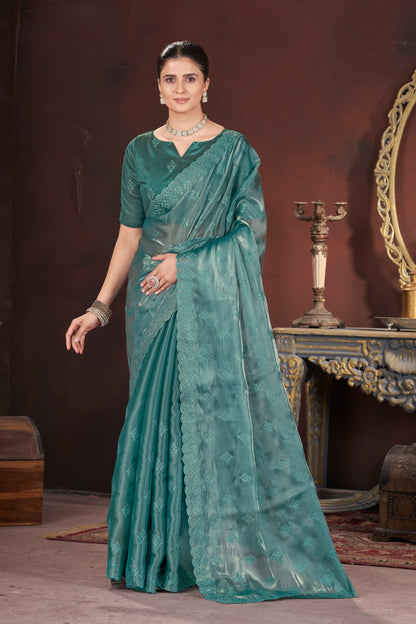 Sequin Cross Stitch Border Saree