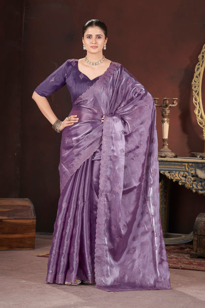 Sequin Cross Stitch Border Saree
