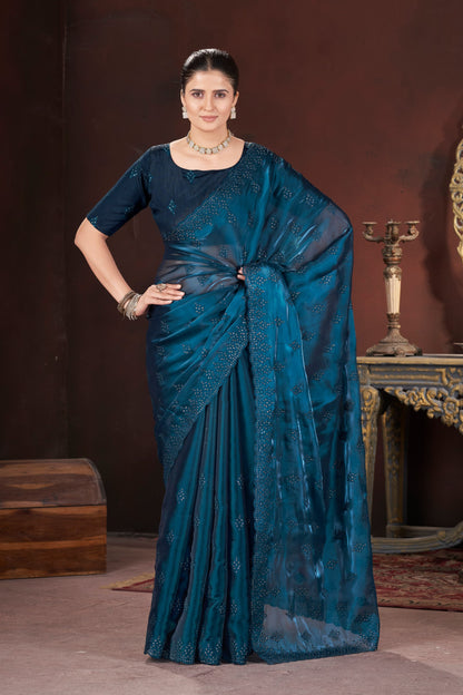 Sequin Cross Stitch Border Saree