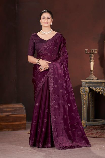 Sequin Cross Stitch Border Saree