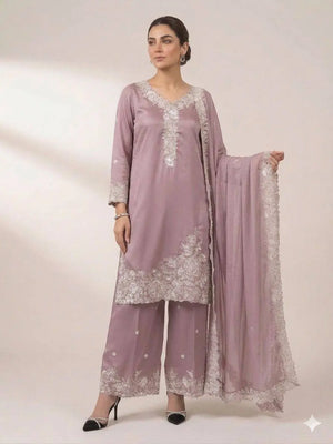 French Crepe Embroidered Palazzo Kurta Set