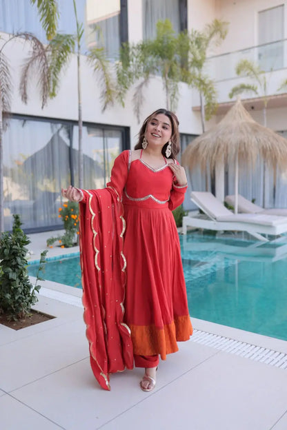 Mul Chanderi Anarkali Kurti Set with Dupatta for Festive and Wedding Wear