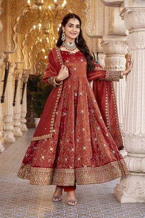 Rust Sequin Embroidered Anarkali