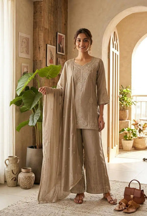 Zazu Silk Kurta Palazzo With Zari Embroidery