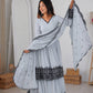 Thread Work Natural Crepe Kurta Pant Set with Dupatta
