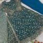 Teal Sequin Embroidered Gown