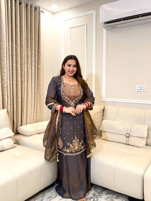 Mocha Gold Embroidered Kurta