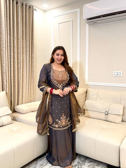 Mocha Gold Embroidered Kurta