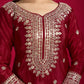Designer Chinnon Silk Sharara Suit with Embroidery and Dupatta