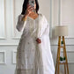 Designer Chinnon Silk Sharara Suit with Embroidery and Dupatta