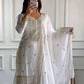Designer Chinnon Silk Sharara Suit with Embroidery and Dupatta