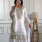 Designer Chinnon Silk Sharara Suit with Embroidery and Dupatta