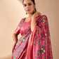 Floral Lichi Silk Saree with Zari Border