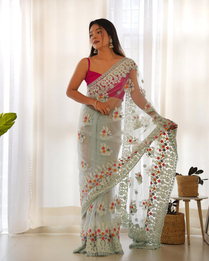 Floral Aari Embroidered Saree