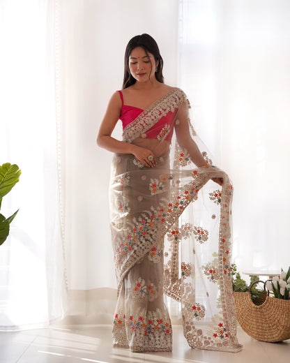 Floral Aari Embroidered Saree